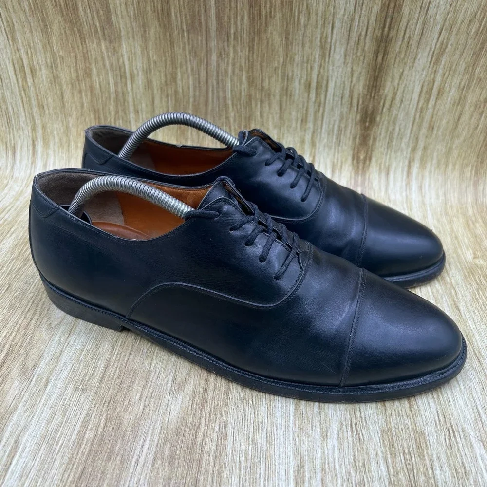 Salvatore Ferragamo Oxford Shoes Men's Size 10 2E Black Leather Cap Toe Dress